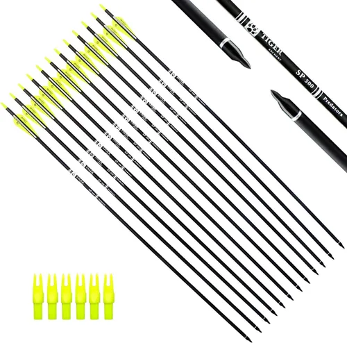 TIGER ARCHERY - Flecha de carbono de 30 pulgadas con puntas extraíbles para arco compuesto y recurvo (paquete de 12 unidades)