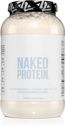 NAKED Mezcla de Proteína en Polvo - Suero, Caseína y Proteína de Huevo, Solo 4 Ingredientes, Sin OGM, Sin Soja, Sin Gluten, Sin Edulcorantes