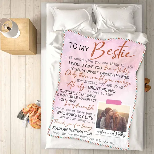Miniatura 4 de YESCUSTOM Manta personalizada de collage de fotos para mejor amiga o mejor amiga, mantas con imagen personalizada con texto en inglés "To My