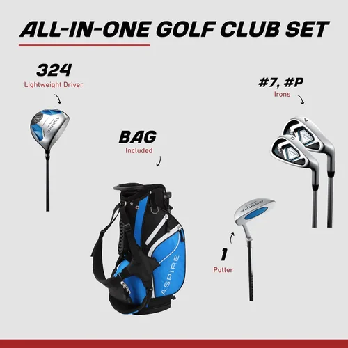 Miniatura 2 de Aspire Junior Plus - Juego completo de palos de golf para niños, niños de 5 años, para niños y niñas, mano derecha, bolsa de golf para niñas reales
