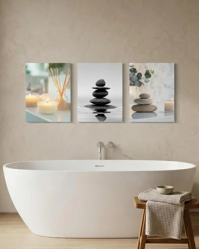 Miniatura 6 de HesenDot Arte de pared con piedras zen en blanco y negro, impresión en lienzo de rocas equilibradas de 12 x 16 pulgadas, póster estético relajante