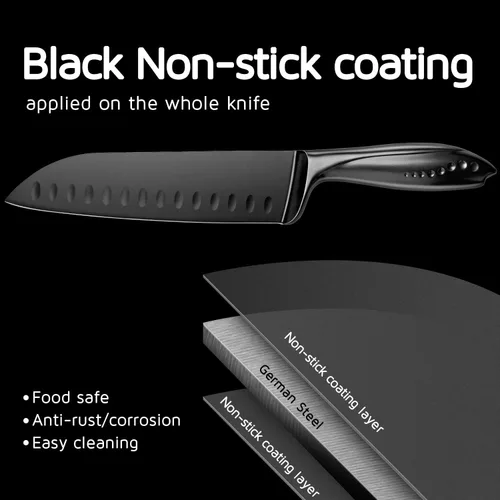 Miniatura 3 de WELLSTAR Santoku Cuchillo de cocina de 7 pulgadas, afilado estilo japonés con hoja de acero inoxidable de alto carbono, negro