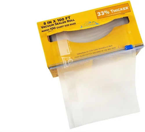 Miniatura 4 de Rollo de bolsas selladoras al vacío Mega Roll y caja cortadora de 6 pulgadas x 100 pies (no más tijeras) 4 mil 100 pies OutOfAir, 33% más gruesas