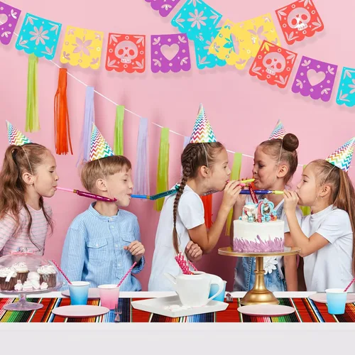 Miniatura 7 de Hosuly Mantel de plástico para fiesta mexicana, 6 unidades, 54 x 108 pulgadas, mantel de plástico a rayas para decoraciones de fiesta mexicana Fondo