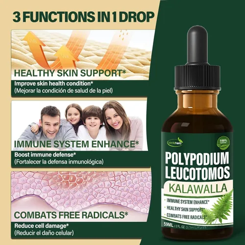 Miniatura 2 de Polypodium leucotomos - Gotas de apoyo inmunológico, extracto de hierbas, suplemento de refuerzo de inmunidad para la salud de la piel. Calaguala