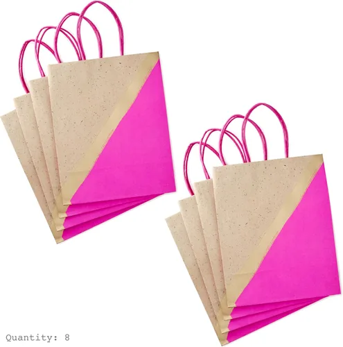 Miniatura 4 de Hallmark Bolsas de regalo de papel medianas de 9 pulgadas, paquete de 8 (rosa y kraft) para el día de San Valentín, Pascua, cumpleaños, día