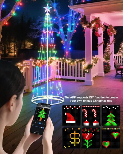 Miniatura 5 de Paquete de 2 Luces Inteligentes de Árbol de Navidad en Forma de Cono - Árbol Artificial de 5 Pies con 130 LED y 6 Pies con 154 LED con Estrella