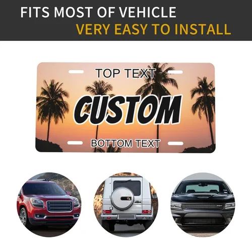Miniatura 7 de Placa personalizada de licencia, placas decorativas personalizadas para el frente del automóvil con palmeras de playa y océano, placas de licencia