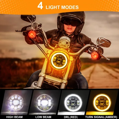 Miniatura 3 de Faro delantero redondo de 5.75 pulgadas para motocicleta, faros delanteros redondos de haz alto y bajo, DRL, señales de giro ámbar compatibles