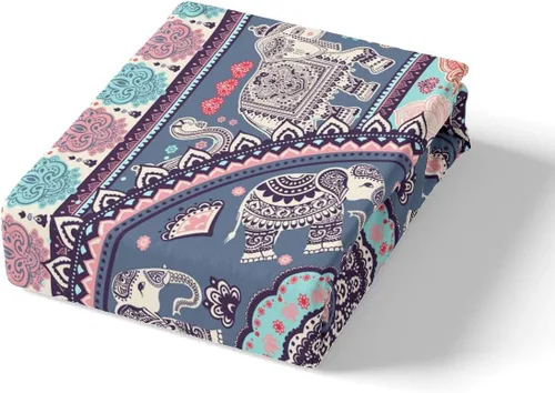 Miniatura 5 de Juego de funda de edredón de elefante bohemio para niños, tamaño individual, juego de ropa de cama de mandala bohemio de 2 piezas para decoración
