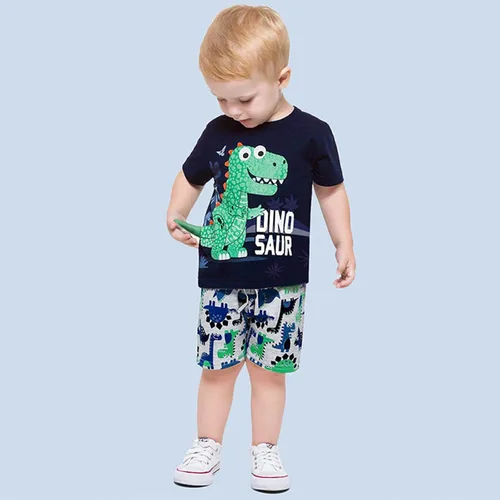 Miniatura 2 de Conjunto de ropa de verano para bebés y niños pequeños de 1 a 6 años de edad, camisetas de dinosaurio de manga corta con estampado de squama