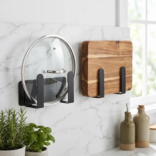 Miniatura 8 de Estante para tapa de olla, soporte de almacenamiento multifuncional de acero inoxidable 304 montado en la pared, se adapta a tablas de cortar, tapas