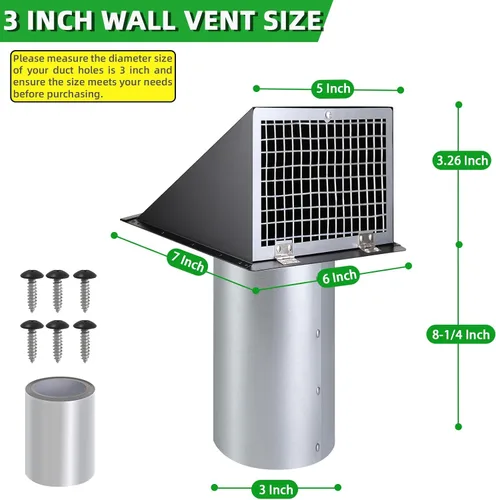 Miniatura 2 de Cubierta de ventilación de secadora de 3 pulgadas con malla y amortiguador, cubierta de ventilación de ventilación de pared, cubierta de ventilación