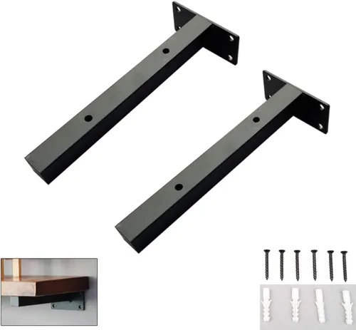 Soporte de tubo rústico flotante, soporte de tubo cuadrado de hierro forjado oculto para pared en ángulo, para estantes, cocina, baño, oficina,