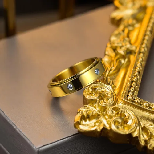 Miniatura 7 de Kainier Anillos de ansiedad chapados en oro de 14 quilates piedras de circonita cúbica anillos giratorios para mujeres y hombres anillos
