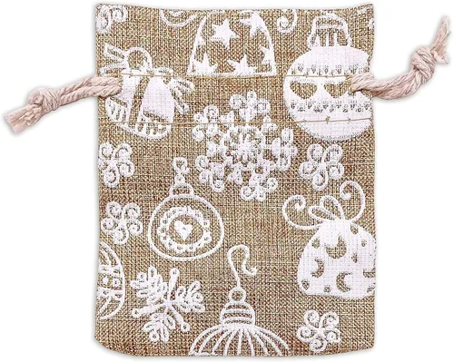 Miniatura 21 de 48 paquetes de 3x4 bolsas de regalo reutilizables de yute y arpillera con cordones (Feliz Navidad, X-Pequeño) - para regalos, favores de fiesta