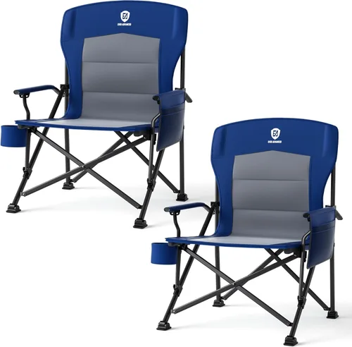 Miniatura 11 de EVER ADVANCED Silla de camping plegable de gran tamaño para adultos, silla de césped resistente con bolsillos laterales, silla cuádruple plegable
