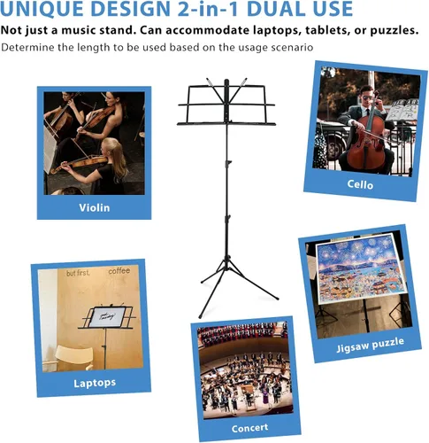 Miniatura 6 de EASTROCK Soporte de partituras plegable para partituras de música, soporte portátil plegable para libros de escritorio con bolsa de transporte