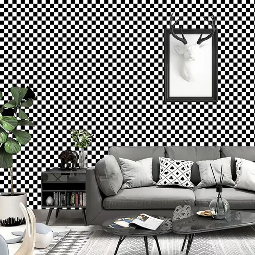 Miniatura 2 de Papel tapiz de tablero de ajedrez para despegar y pegar, papel de pared blanco y negro de 17.3 x 160 pulgadas, papel de contacto de mosaico