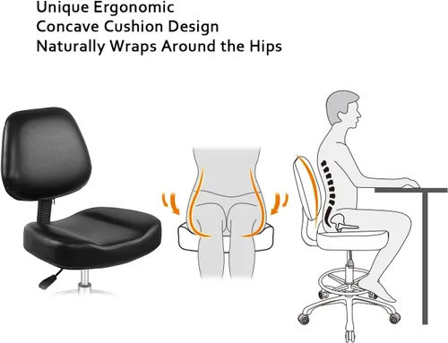 Miniatura 3 de Silla elevadora, taburete ajustable con respaldo y reposapiés, asiento giratorio, ruedas giratorias para estudio, oficina, salón, mostrador, sillas