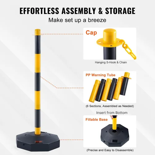 Miniatura 5 de VEVOR Conos de poste delineador de tráfico ajustable, paquete de 4, barrera delineadora de seguridad de tráfico con base rellenable de 8 pies