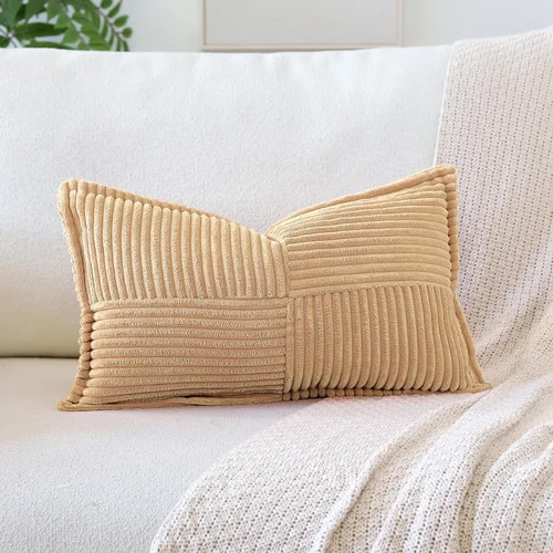 Miniatura 32 de OTOSTAR Fundas de almohada de pana a rayas con empalme, fundas de almohada bohemias súper suaves laterales decorativas con textura para sofá, cama