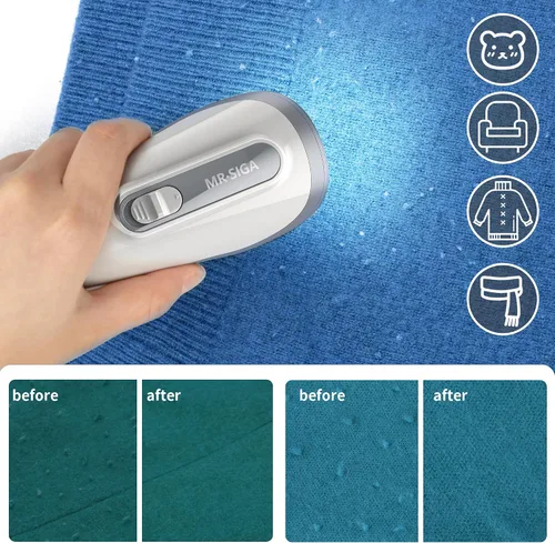 Miniatura 5 de MR.SIGA Afeitadora de tela y removedor de pelusas, afeitadora portátil a pilas con luces LED, 2 cuchillas reemplazables de 6 hojas, crema/gris