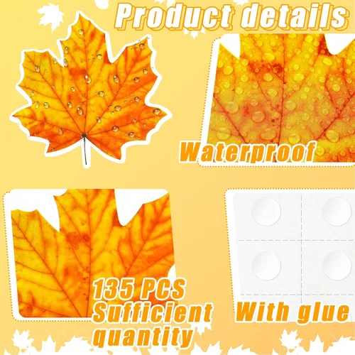 Miniatura 3 de Ferraycle 135 piezas de decoración de tablón de anuncios de otoño, hojas artificiales de otoño, hojas de arce con punto de pegamento para decoración