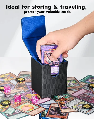 Miniatura 4 de ZLCA Caja de cartas para MTG Yugioh TCG, estuche de almacenamiento con divisores con capacidad para más de 100 tarjetas con funda, funda premium Azul