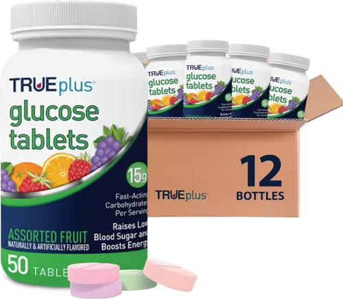Miniatura 33 de TRUEplus® Tabletas de glucosa, sabor surtido (uva, frambuesa, naranja), botella de 50 unidades (1)