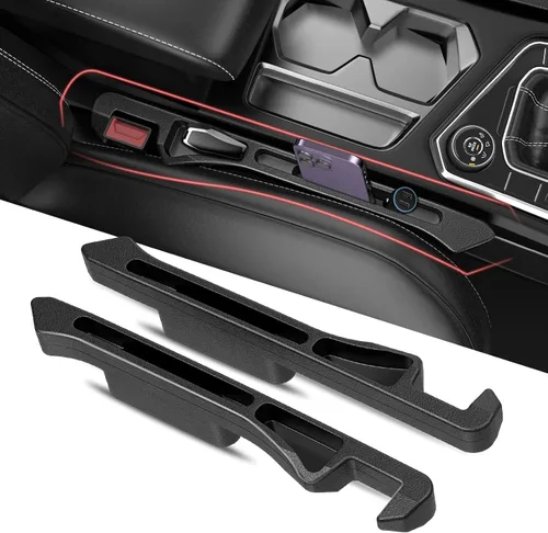 Relleno para Huecos de Asiento de Carro Paquete de 2, Se Inserta Entre Asientos y Consola con Almacenamiento Organizador, Soporte de Teléfono Negro