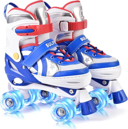 Miniatura 18 de SULIFEEL Rainbow Unicorn - Patines ajustables de 4 tamaños para niñas y niños de 3-5, 5-8, 6-12 años, patines para interiores y exteriores C Azul