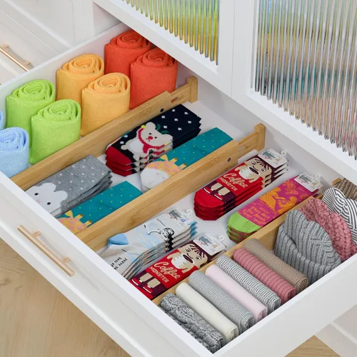 Miniatura 3 de Divisor de cajones de cocina de bambú, 4 unidades, 17-22 pulgadas, organizador de cajones ajustable para baño, dormitorio, natural, 2.4 pulgadas