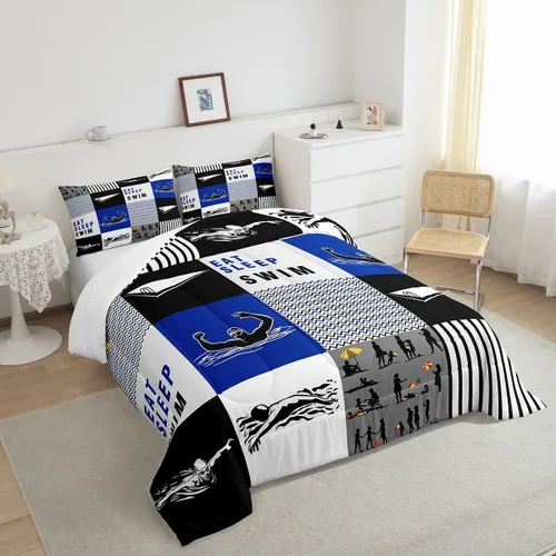 Miniatura 5 de Eat Sleep - Juego de edredón de natación para niños y niñas, ropa de cama temática de natación, juego de cama de natación, juego de deportes Nadar 03
