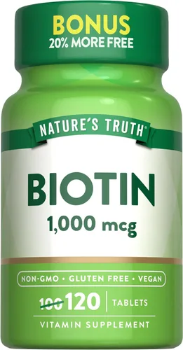 Biotin 1000mcg | 120 tabletas | Pastillas para la piel y las uñas | Vegetariano, sin OMG, suplemento sin gluten | por Nature's Truth