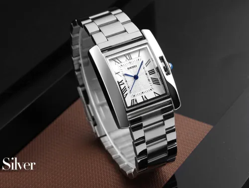 Miniatura 6 de Mujer reloj rectángulo vidrio oro rosa impermeable de acero inoxidable cuarzo analógico números romanos reloj