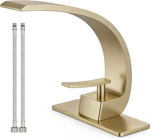 Miniatura 9 de Grifo de lavabo de baño moderno de un solo orificio de 1 manija, grifos de latón macizo de níquel cepillado, grifo mezclador de montaje curvado
