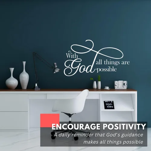Miniatura 2 de My Vinyl Story Calcomanía de pared grande con Dios todas las cosas son posibles, inspiradora, decoración de oficina, cita de decoración de pared