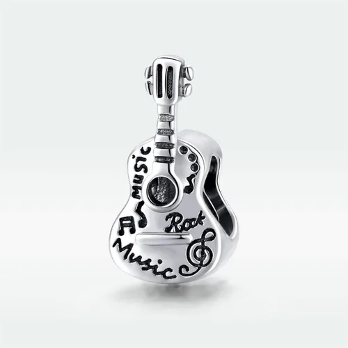 Miniatura 2 de LAMOONY - Abalorio de guitarra de plata de ley 925, con texto en inglés "Love Charm