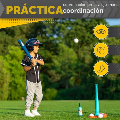 Miniatura 8 de TOMLEON Soporte de T-Ball para niños y niñas de 1-3, 3-5, 5-8 años. Set de béisbol con 6 pelotas grandes, camiseta de bateo T-ball ajustable