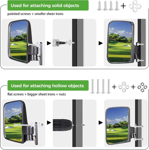 Miniatura 6 de Kit universal de espejo retrovisor convexo de gran angular y retrovisor lateral plegable, compatible con modelos Club Car, EZGO, Yamaha