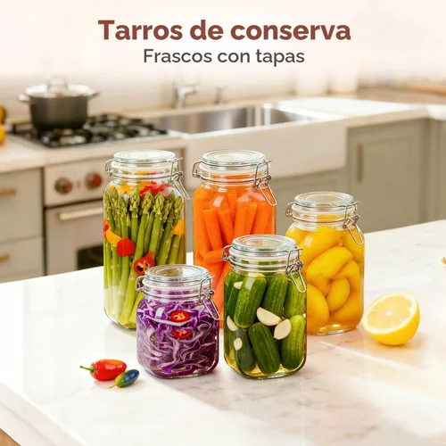 Miniatura 7 de ComSaf Tarros herméticos de vidrio con tapas de 0.6 galones, juego de 3, recipiente de almacenamiento de alimentos cuadrado con sello
