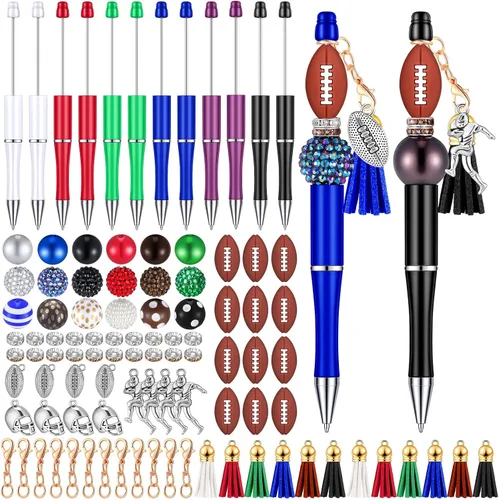 Miniatura 8 de Jutom Los kits de 12 bolígrafos de invierno incluyen 50 piezas de cuentas de colores, borlas y colgantes de copo de nieve, cuentas focales surtidas