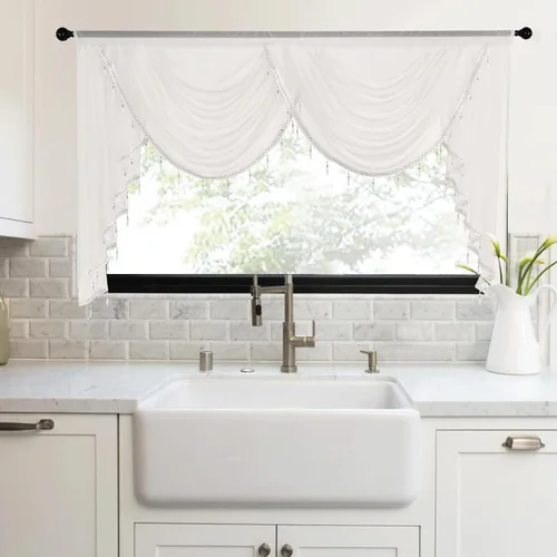Miniatura 26 de NICETOWN - Cortinas transparentes elegantes de gasa para sala de estar/guardería, cortinas victorianas con bolsillo para barra, gris claro y blanco