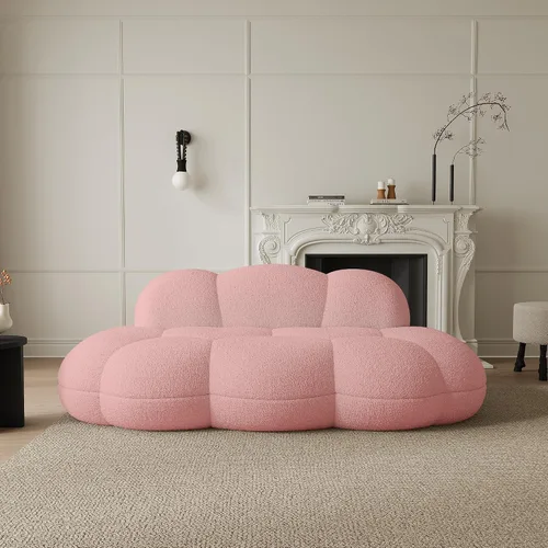 Miniatura 10 de JACH Sofá de nube de 3 plazas para sala de estar, moderno sofá tapizado de sherpa, sofá de ocio minimalista, cómodo sofá nube para apartamento