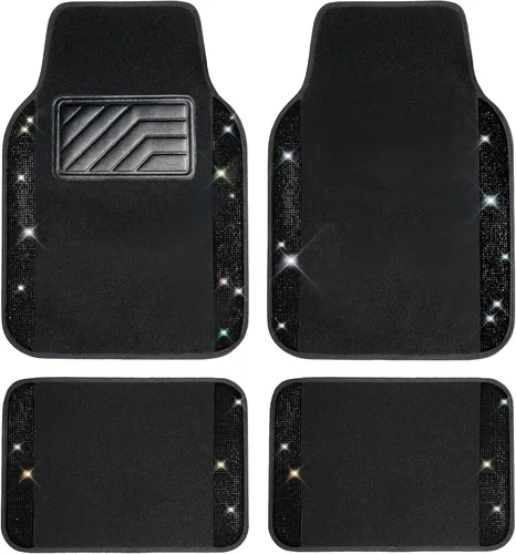 Miniatura 16 de CAR PASS - Alfombras de coche con diamantes brillantes, alfombrillas de suelo de diamantes de imitación con purpurina brillante con almohadilla