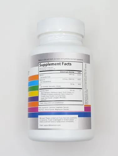 Miniatura 7 de Apoyo inmunológico 8 en 1 con quercetina, zinc 50mg, vitamina C 1000mg, vitamina D3 5000 UI y saúco, equinácea, jengibre para adultos y niños