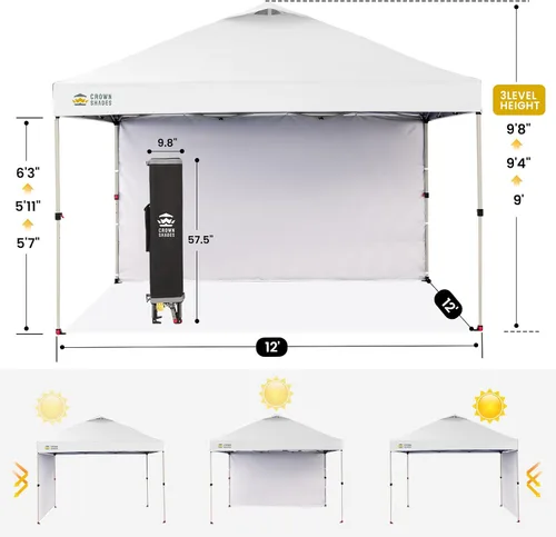 Miniatura 8 de CROWN SHADES - Toldo desplegable de 12 x 12 pulgadas con tela recubierta de color plata 150D, incluye 1 pared lateral extraíble, 4 cuerdas, 8
