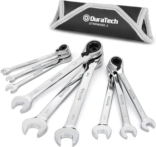 Miniatura 7 de DURATECH Juego de llaves combinadas reversibles de trinquete, métricas, 9 piezas, llaves de extremo abierto con bolsa rodante, 0.315 in a 0.748 in