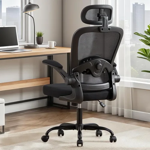 Miniatura 8 de Silla de oficina ergonómica con soporte lumbar ajustable, silla de escritorio de oficina con reposacabezas ajustable, malla transpirable, cojín